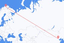 中国の北京から、ノルウェーのラクスエルブまでのフライト