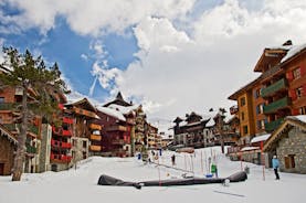 photo of panoramic view of the ski resort, les arcs 1950, French Alps.