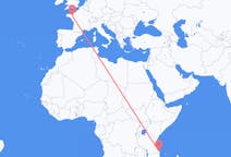 Lennot Mtwarasta, Tansania Rennesiin, Ranska