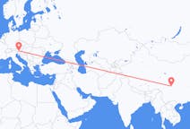 Flyg från Chengdu, Kina till Klagenfurt, Österrike