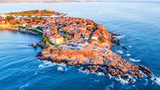 Photo of aerial view of Bulgarian town Sozopol.