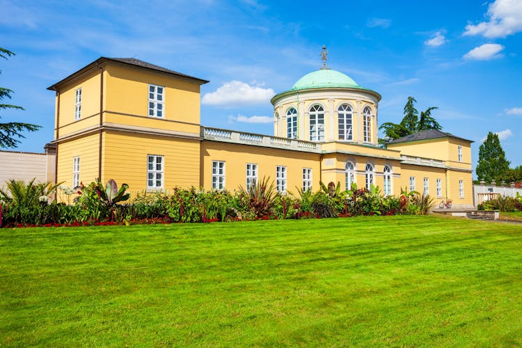 Photo of old library building in the herrenhausen district of Hanover city in Germany.