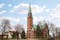 Photo of Lutheran Church in Kotka (Kotkan kirkko), main church in city, is built of red brick in the Neo-Gothic style. Kotka, Finland.