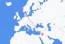 Flyreiser fra Al Jawf Region, Saudi-Arabia til Haugesund, Norge