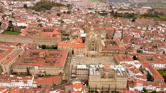 Photo of Facade of Santiago de Compostela cathedral in Obradoiro square, Spain.