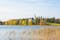 Photo of view to Ruokolahti church and The Lake Saimaa in autumn, South Karelia, Finland.