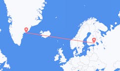 グリーンランドのクルスクから、フィンランドのラッペーンランタまでのフライト