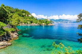 Photo of panoramic aerial view of town Rapallo in Liguria, Italy.