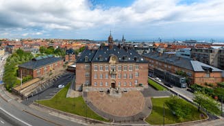 Photo of Roskilde square and Old Town Hall, Denmark.