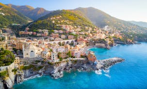 Photo of beautiful landscape of panoramic aerial view port of Genoa in a summer day, Italy.