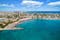 photo of aerial panoramic drone point of view Cabo Roig coastline with blue Mediterranean Seascape view, residential buildings near sandy beach at sunny summer day. Province of Alicante, Costa Blanca. Spain.