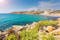 Photo of attractive view of Golden bay in village Manikata on a sunny day, north-west coast of Malta island.