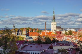 Scenic summer view of the Old Town and sea port harbor in Tallinn, Estonia.