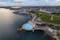 Photo of aerial view of Plymouth Hoe, Smeaton's Tower, Tinside Lido, Plymouth, UK.