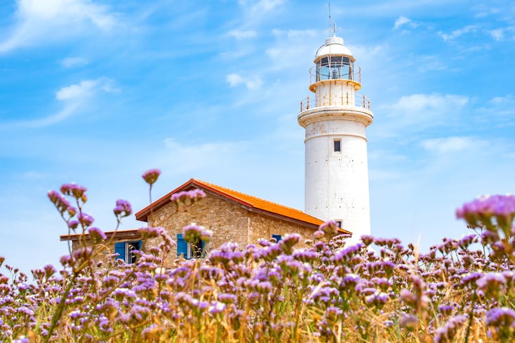 Photo of Paphos lighthouse on the Mediterranean coast.