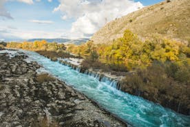 Photo of aerial view of the old bridge and river in city of Mostar, Bosnia and Herzegovina.