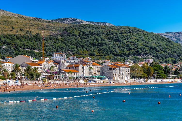 Petrovac beach, a coastal town in Montenegro, within the Budva municipality. Calm resort