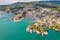 Photo of aerial view of Ulcinj, famous resort town in Montenegro.