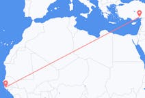 Lennot Ziguinchorilta, Senegal Adanalle, Turkki