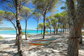 Photo of aerial view of Budoni beach on Sardinia island, Sardinia, Italy.