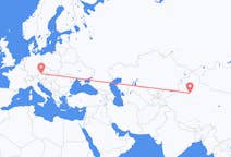 Flyg från Korla, Kina till Linz, Österrike