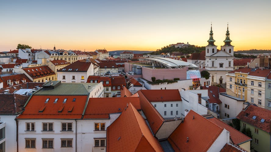 Photo of old town of Brno as seen from the town hall tower.