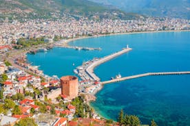 Photo of Kizil Kule or Red Tower and port aerial panoramic view in Alanya city, Antalya Province on the southern coast of Turkey.