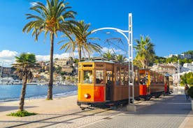 Photo of the famous orange tram runs from Soller to Port de Soller, Mallorca, Spain.