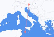 Vluchten van Ljubljana, Slovenië naar Lampedusa, Italië