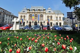 Antique building view in Old Town Bucharest city - capital of Romania and Dambrovita river. Bucharest, Romania, Europe.