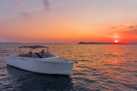 Liten grupp Powerboat solnedgång kryssning