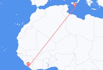 Flyreiser fra Monrovia, til Malta