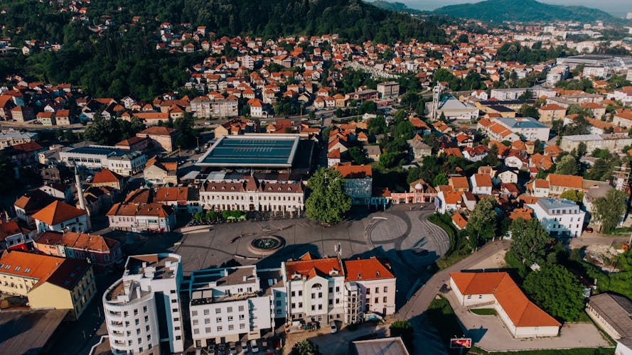 photo of view of An aerial shot of the cityscape of Tuzla, Bosnia & Herzegovina.