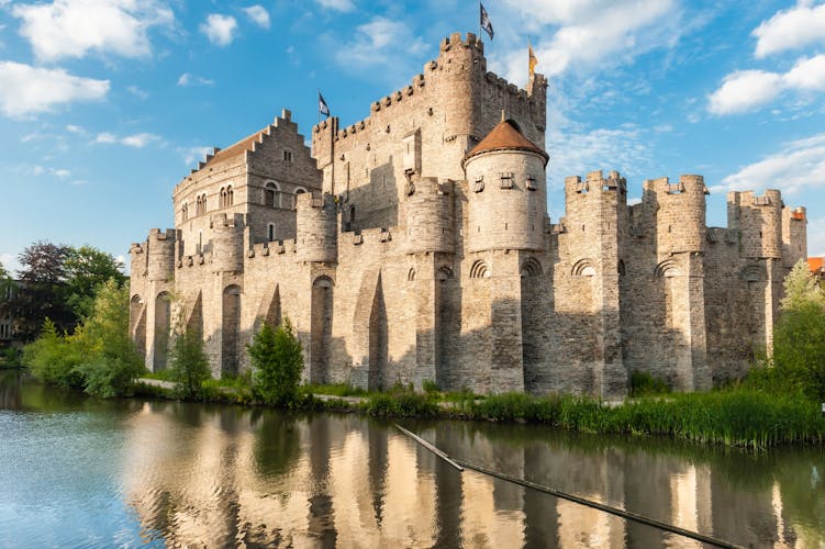 Photo of medieval castle Gravensteen (Castle of the Counts) in Ghent, Belgium. 