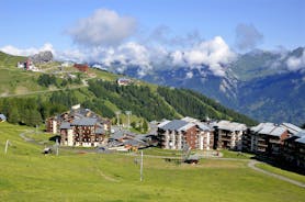 photo of panoramic view of the ski resort, les arcs 1950, French Alps.