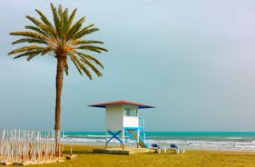 Photo of the seafront and the city of Limassol on a Sunny day, Cyprus.