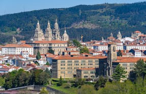 Photo of Facade of Santiago de Compostela cathedral in Obradoiro square, Spain.