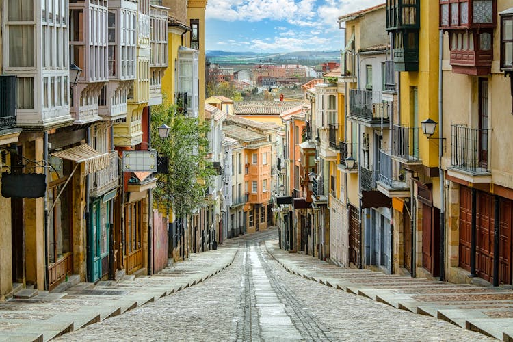 photo of view of Famous street of Zamora in Spain with colorful houses and typical balconies. Castilla Leon.