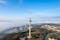 photo of aerial beautiful spring morning fog view of vilnius tv tower Lithuania.