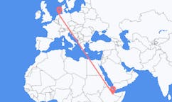 Flyg från Jijiga, Etiopien till Groningen, Nederländerna