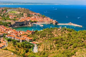 photo of aerial view of Argelès-sur-Mer with sandy beach in the Pyrénées, France.