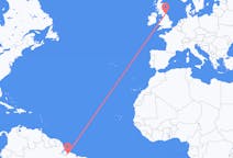 Flyg från Belém (kommun i Brasilien, Pará, lat -1,34, long -48,42), Brasilien till Durham, England