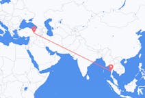 Lennot Myeikistä, Myanmarista, Myanmar (Burma) Elazığille, Turkki