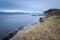 Scenic view of Trondheimfjord and Korsvika hiking area, Norway against cloudy sky in winter