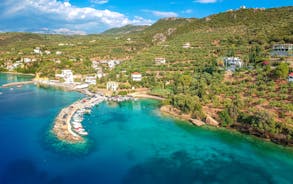 Photo of aerial view of iconic of Pylos, Messinia prefecture, Peloponnese, Greece.