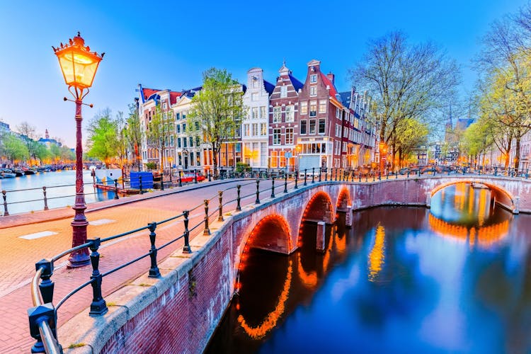 Amsterdam, Netherlands. The Keizersgracht (Emperor's) canals and bridges at night.