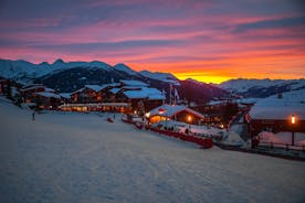 photo of panoramic view of the ski resort, les arcs 1950, French Alps.