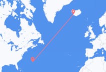 Voos das Bermudas, Reino Unido para Reykjavík, Islândia