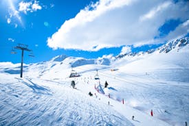 photo of panoramic view of the ski resort, les arcs 1950, French Alps.