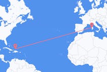 来自特克斯和凯科斯群岛南凯科斯岛目的地 意大利阿尔盖罗的航班